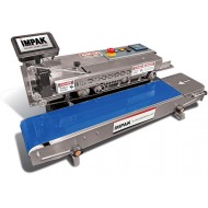 band sealer with blue conveyor and built in inkjet printer