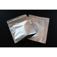 two Foil PET tamper evident zipper pouches with open bottom