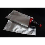 two silver foil and cast polypropylene 3-side seal bag with one 2 liter coke bottle inside for scale