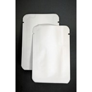 Twi empty white foil mini pouches with tear notch and rounded corners