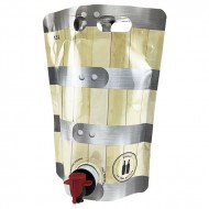 SP15LBP - stock print wooden barrel themed double gusset barrel pouches wooden barrel print on a standing barrel pouch with bottom spigot