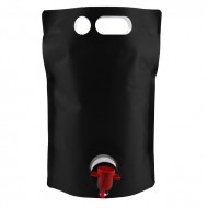 single black barrel pouch with red dispensing tip and handle holes