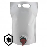 single barrel pouch with red dispensing tip and handle holes for sterilization