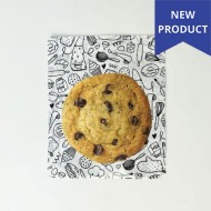 White pouch with printed cookie on front