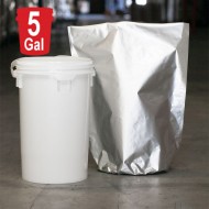 silver foul liner bag next to narrow white bucket