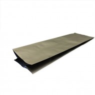 a matte gray color side gusset pouch laying empty