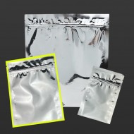 Three Tamper evident Silver metalized pouches with one highlighted