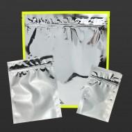 Three Tamper evident Silver metalized pouches with one highlighted