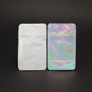 shiny holographic stand pouch with zipper and tear notches