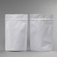 two side by side matt white foil zipper standing pouches