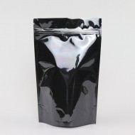 shiny black stand pouch with zipper seal standing