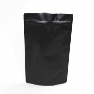 matt black standing pouch with zipper top closed