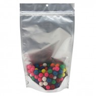 silver vista standing zipseal pouch with hang hole with colorful gumballs inside