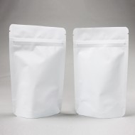 small white stand up bag with tear notch and zip seal 