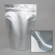 9" x 13.375" x 4.75" Silver Mylar Foil Stand Up Pouch with Hook2Hook Zipper