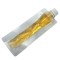 fill through spout tube liquid pocuh with orange liquid showing die cut shape