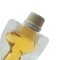 fill through spout tube liquid pouch with orange liquid showing die cut shape