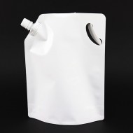 Saturated White liquid stand up pouch with side spout and handle