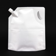 Saturated White liquid stand up pouch with side spout and handle