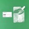 small clear spout pouch next to business card small clear spout pouch next to business card