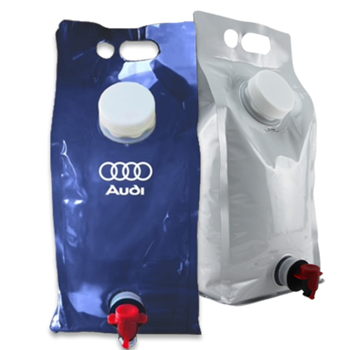 7" x 15.75" x 4.75" OD White JoycePAK 4.1L 55mm ID fill cap and dispensing tap - FTSSP4LVFN67