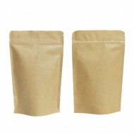 two plain brown Kraft stand pouches