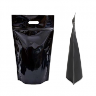 Single glossy black stand pouch with handle