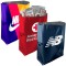 custom print examples of the static shield flat square bottom pouches printed blue, red, and multicolor branded pouches showing visble print area