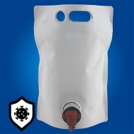 single barrel pouch with red dispensing tip and handle holes for sterilization