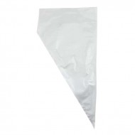 White PE three side seal pouch with sharp tip and open back