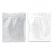 two vista white tamper evident zipseal with white exterior and silver interior