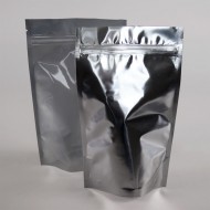 clear and silver Stand Up Pouch with Zip Seal and Tear Notch