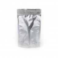 silver stand up pouch with zip seal and hang hole