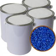 4 white 5lb cans with preview window showing Blue 2.36-6.7mm Indicating Silica Gel