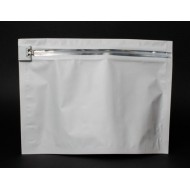 single white stand pouch with child proof zipper