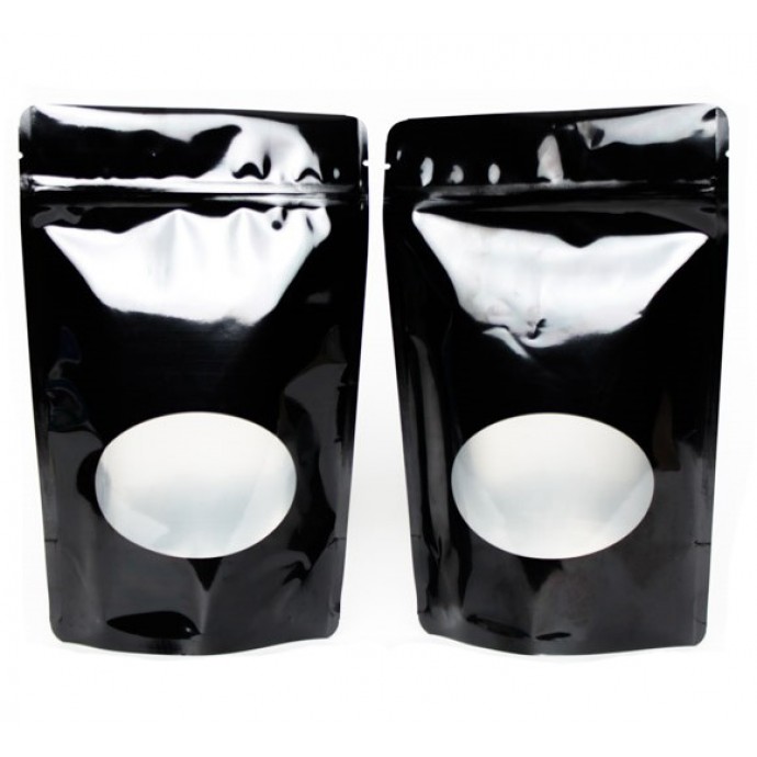 Download 5.75" x 9" x 3.5" Black Stand Up Pouch with Oval Window; (1,000/case) - DMCNS35ZRCBLK