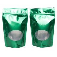 5.75" x 9" x 3.5" Green Stand Up Pouch with Oval Window