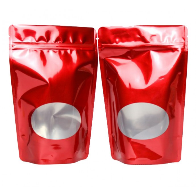 thumbnail image 2 of Red Mylar Resealable Stand Up Bags – Clear Window, Zipper Pouch, 100/500/1000 Count, QQ Studio, Food Grade 2 of 5