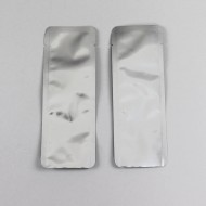 two empty mylarfoil pouches with rounded corners