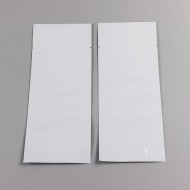 two empty white foil long pouches