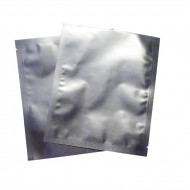 two silver mylar foil pouches with tear notch opposite opening