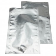 two silver 3 side seal pouches with bottom tear notches