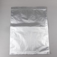 SIlver foil pouch with open bottom and zipped top