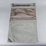 single silver metallized pouch lying flat