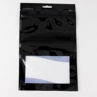 single black zipper pouch with clear window on front and back