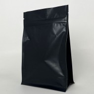 black block bottom bag with side gusset, zipper and one way valve