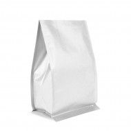 White sparkling standing pouch with size gusset and block bottom