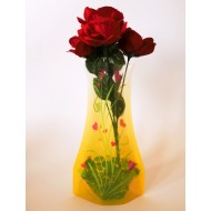 3 side seal plastic pouch standing tall with water pebbles and a rose inside
