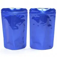 4" x 6.41" x 2.25" Blue Mylar Foil Stand Up Pouch With Rounded Corners