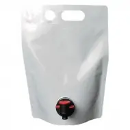 SP15L75M white barrel pouches with pour spout and handles single barrel pouch with red dispensing tip and handle holes